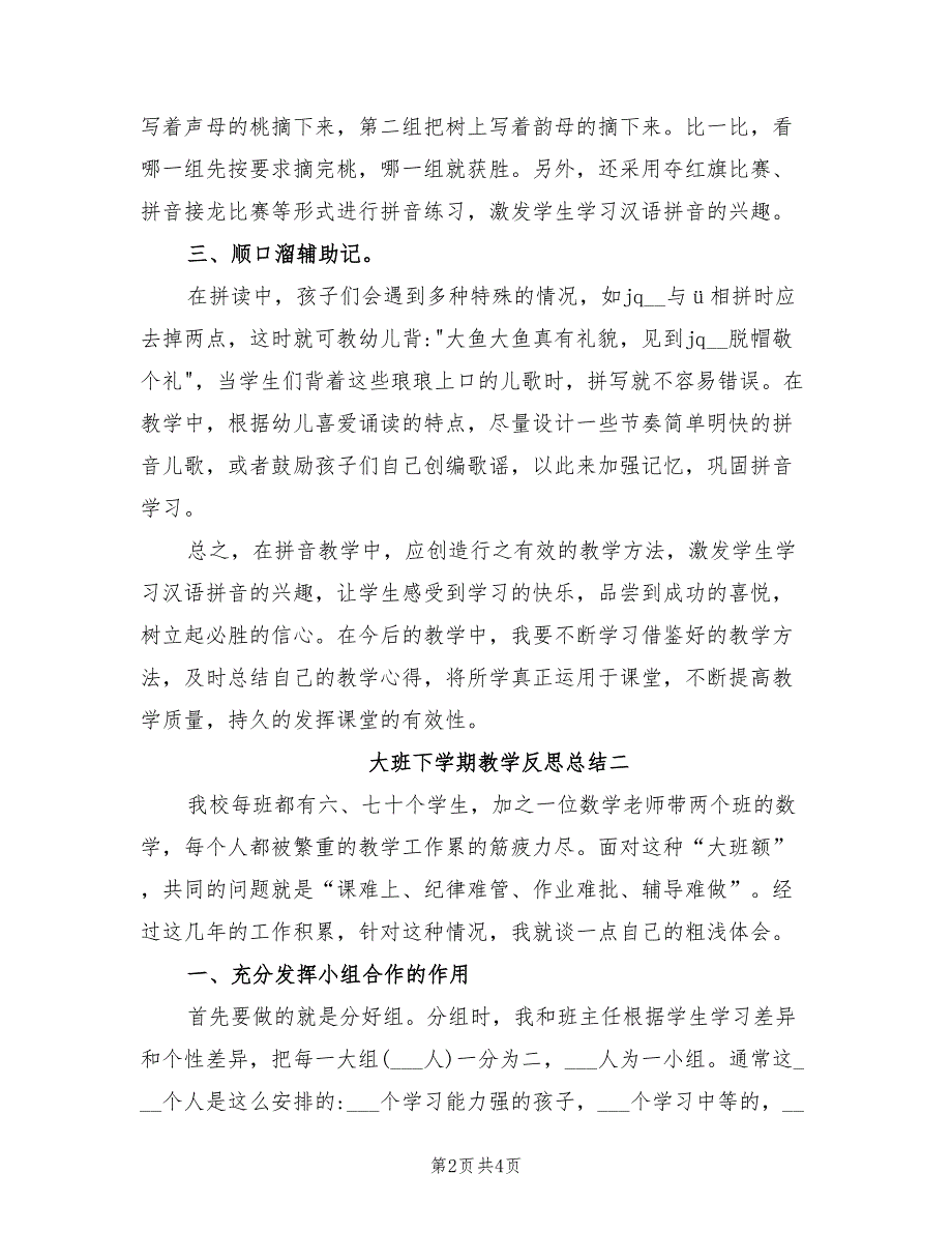 2022年大班下学期教学反思总结_第2页