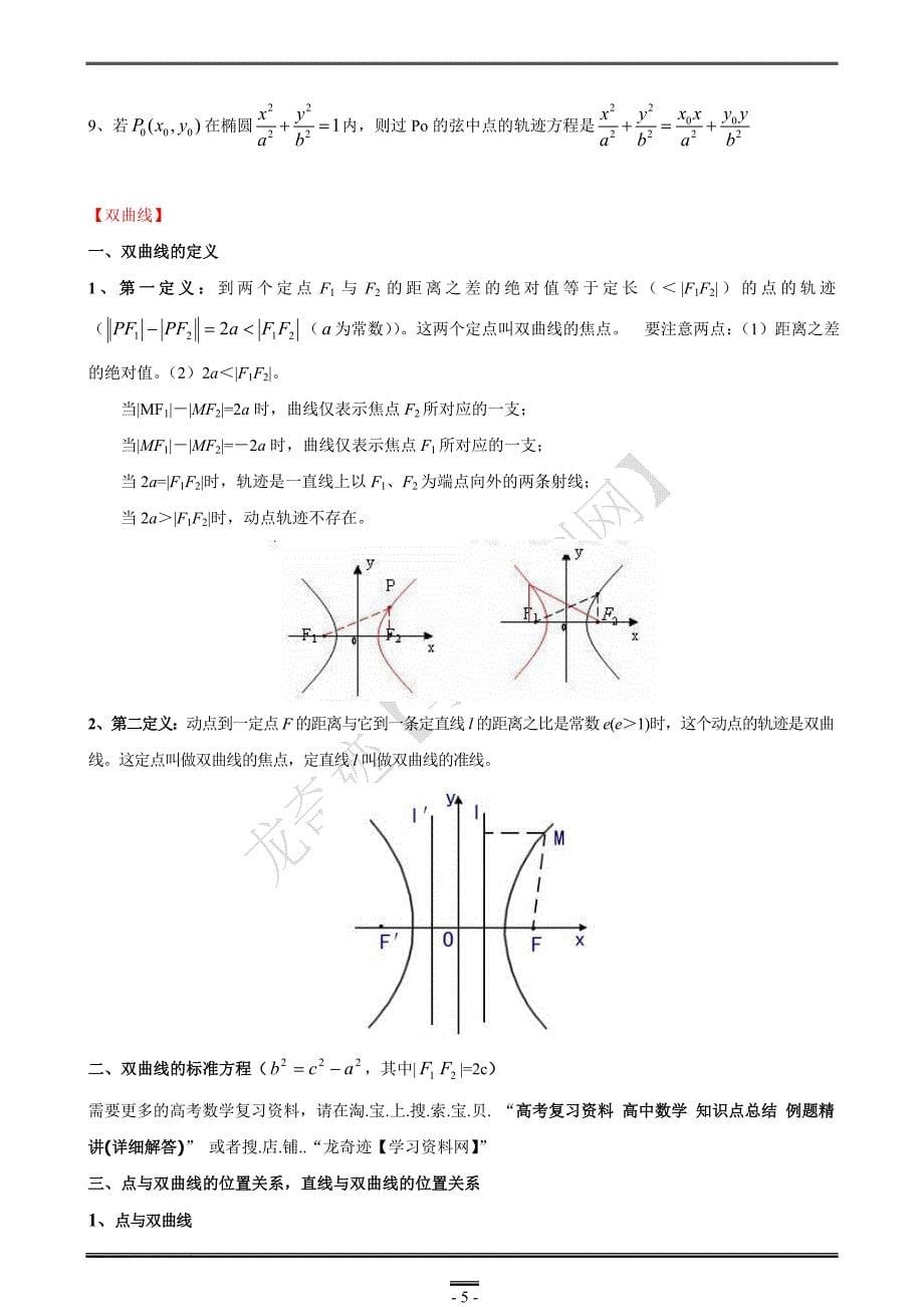 圆锥曲线椭圆双曲线抛物线知识点总结例题习题精讲.doc_第5页