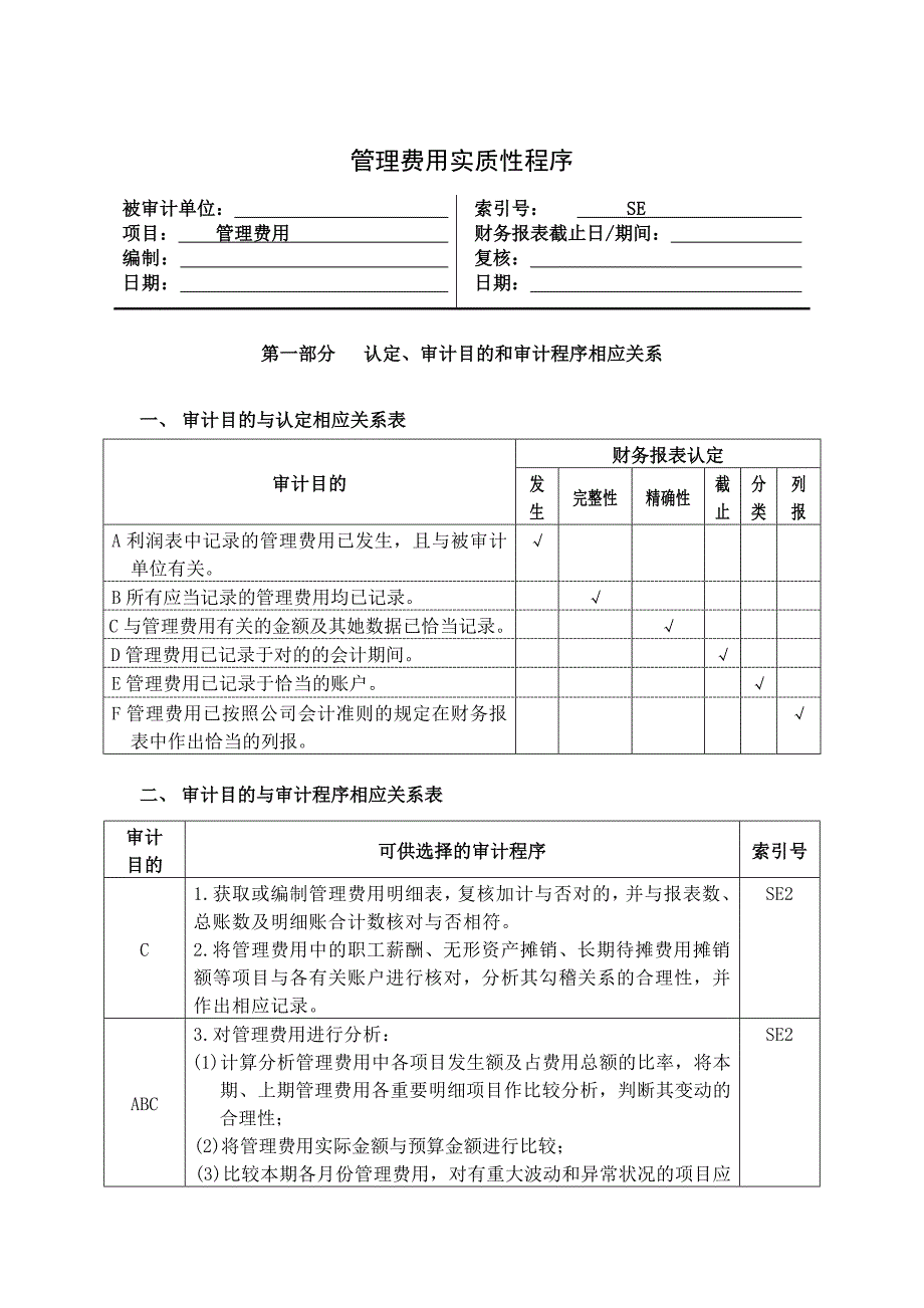 管理费用实质性程序分析表_第1页