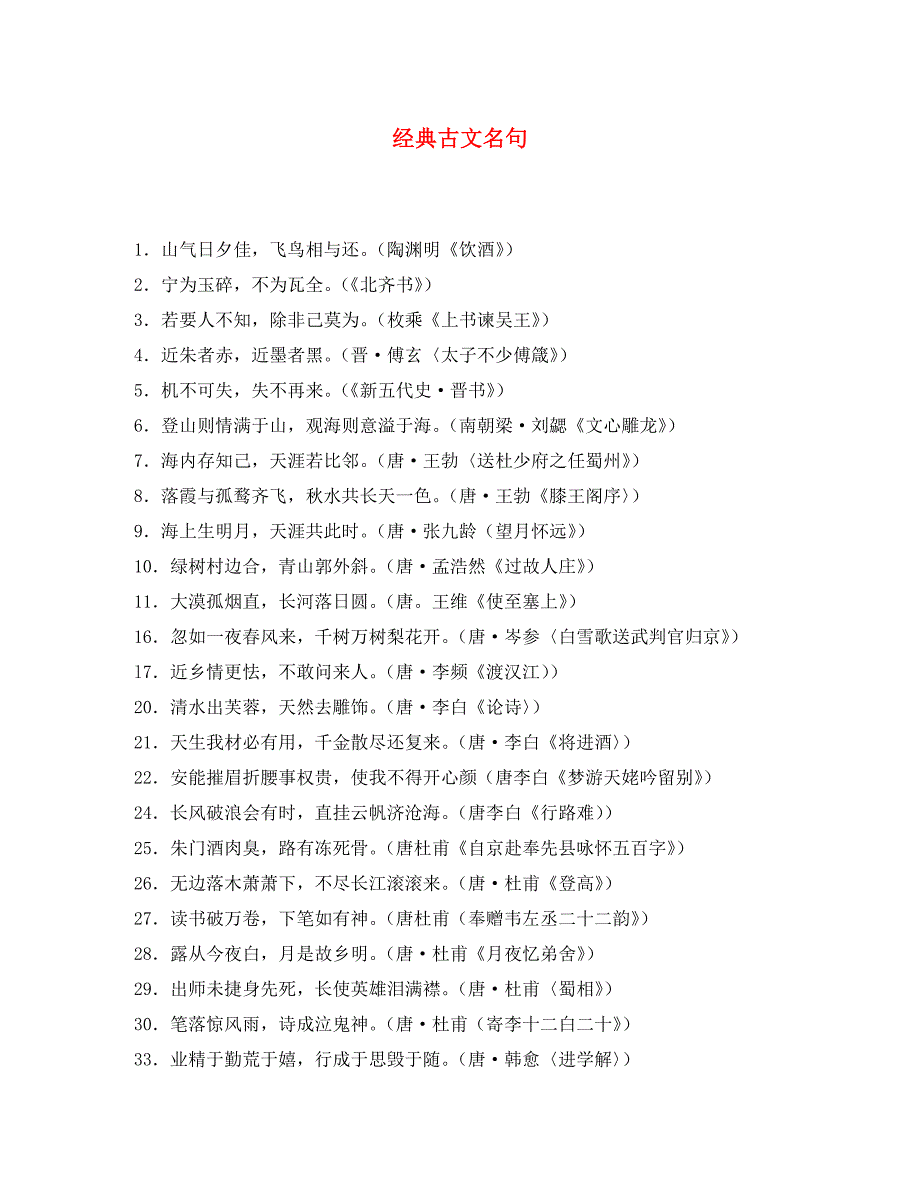 初中语文经典古文名句素材苏科版_第1页
