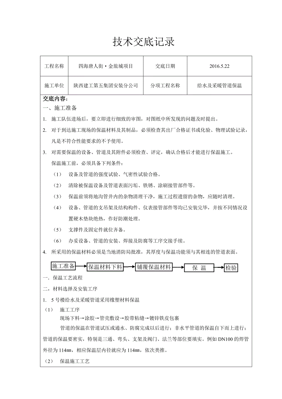 管道保温技术交底_第1页