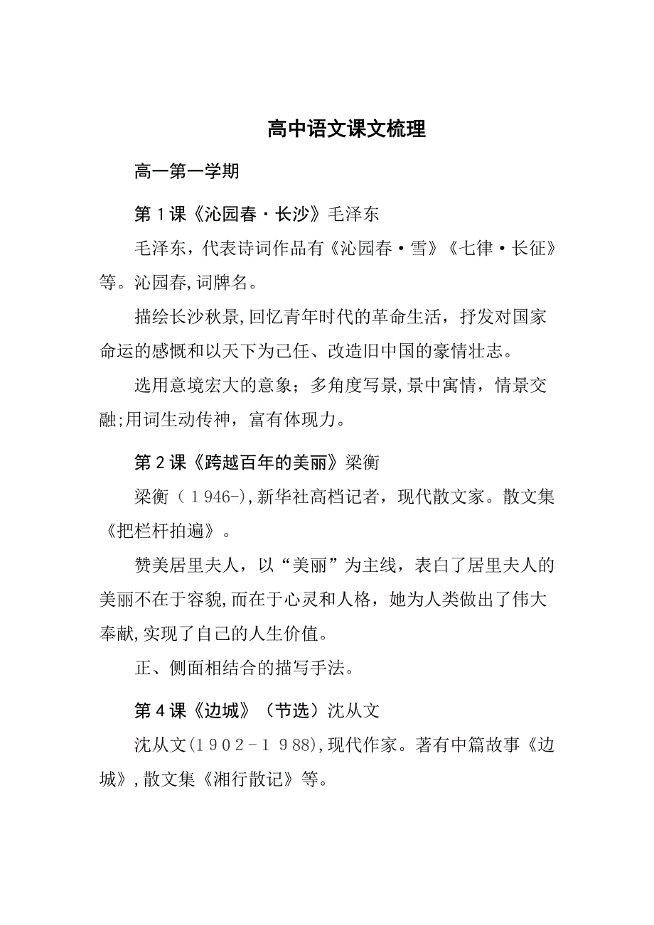 高中课文内容梳理(全六册)_第1页