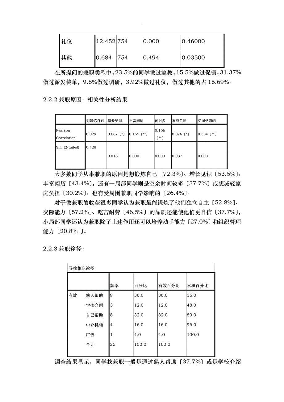 SPSS软件大学生兼职情况调查分析_第5页