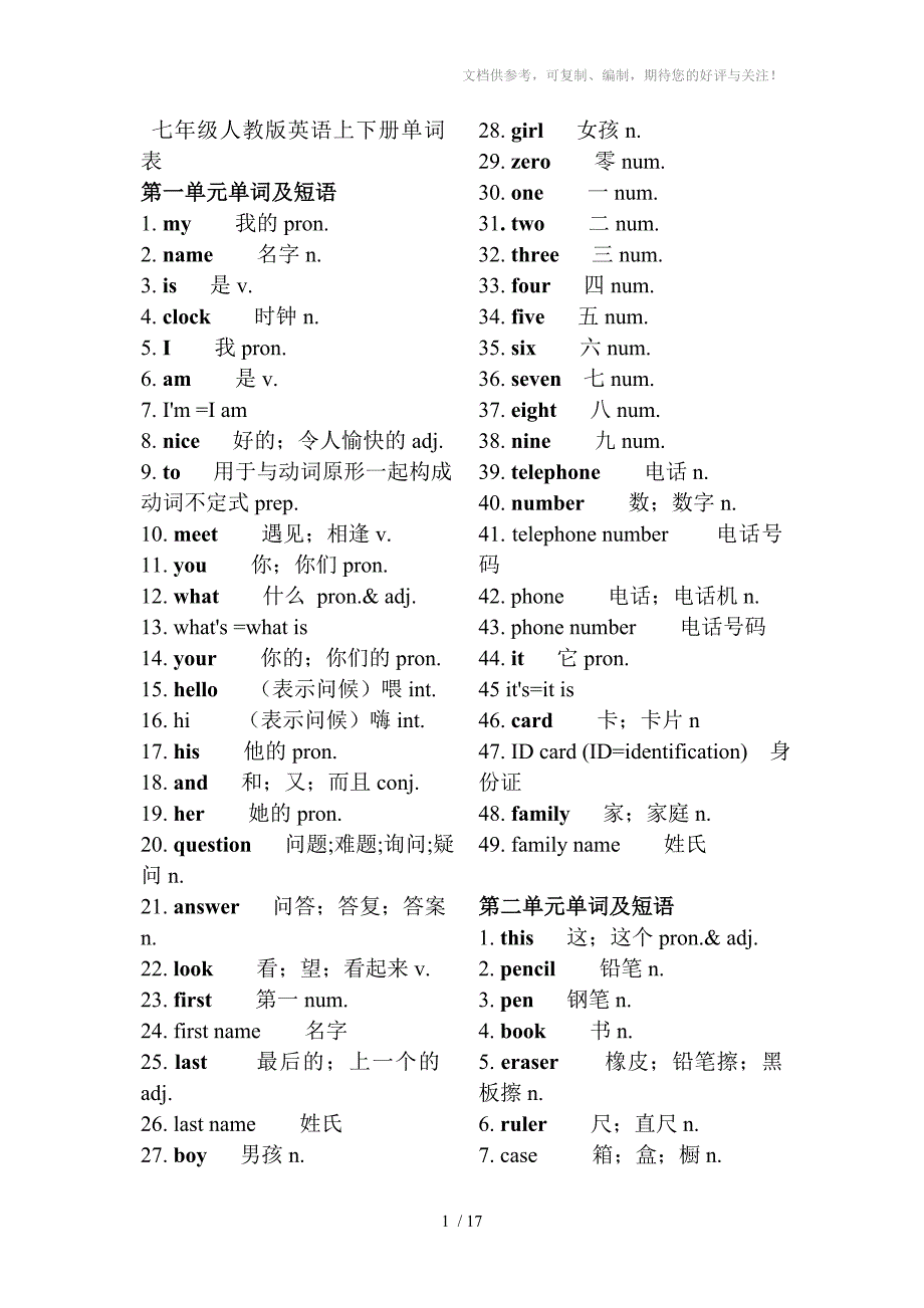 七年级下册英语单词表人教版新课标_第1页