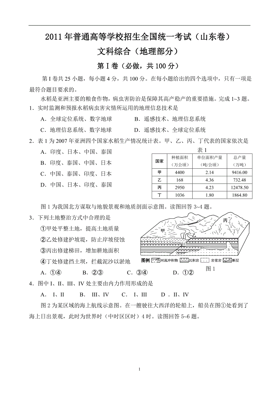 2011年山东地理高考试卷(word高清)_第1页