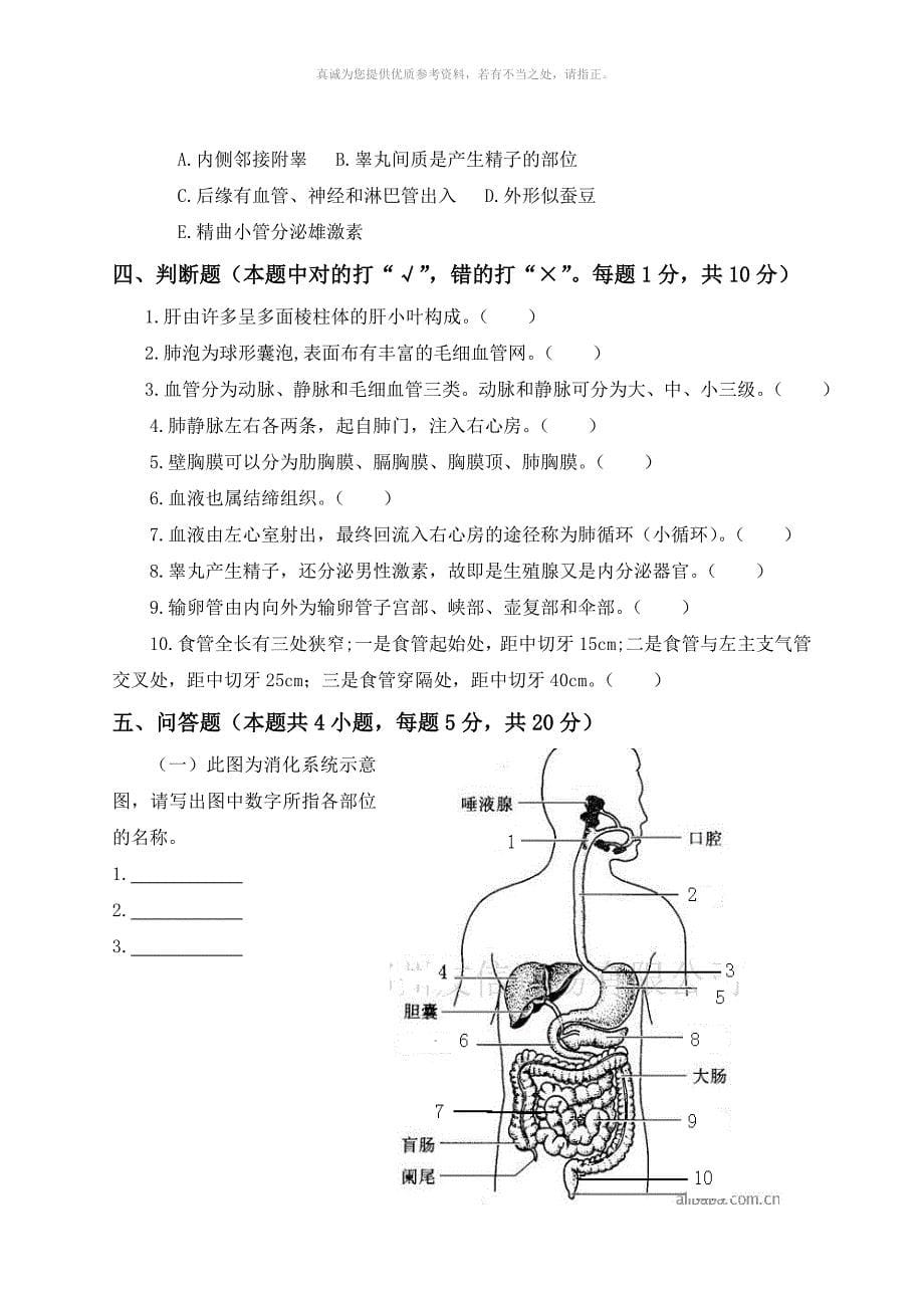 解剖学基础测试题+答案_第5页