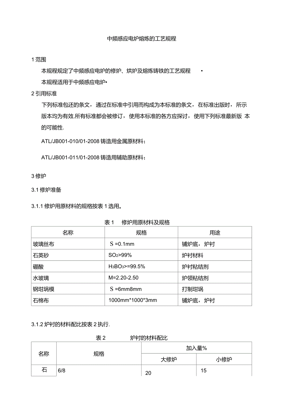 中频感应电炉熔炼的工艺规程_第1页