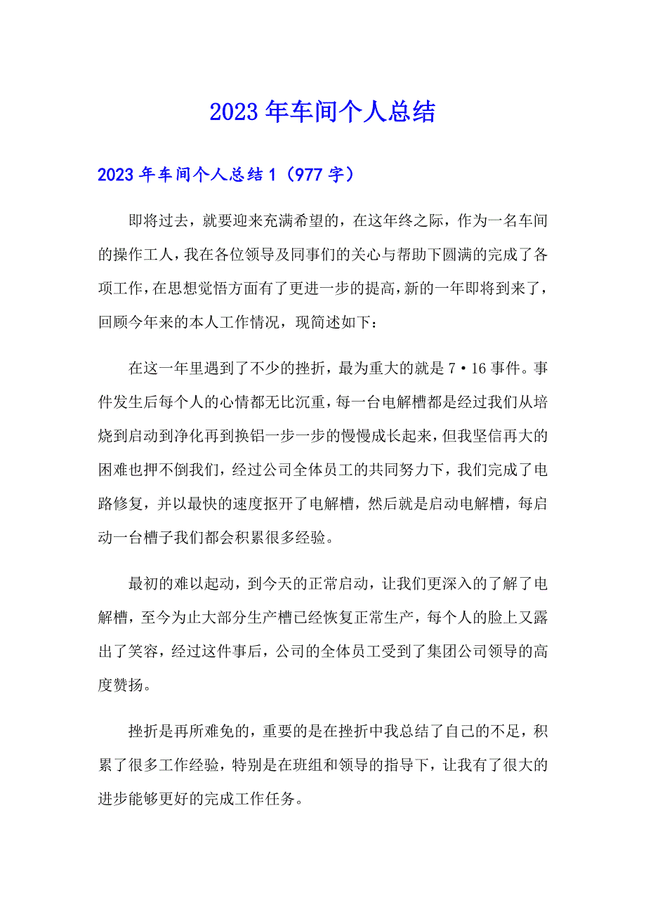 2023年车间个人总结_第1页