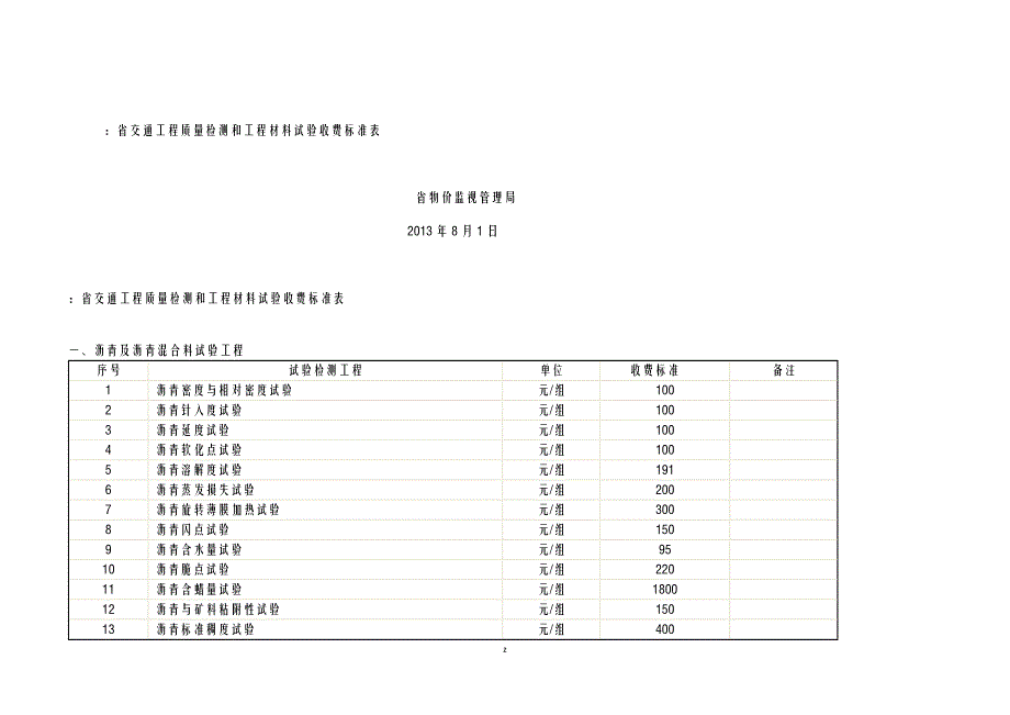 黑龙江省交通工程施工质量检测和工程施工材料试验收费标准表_第2页
