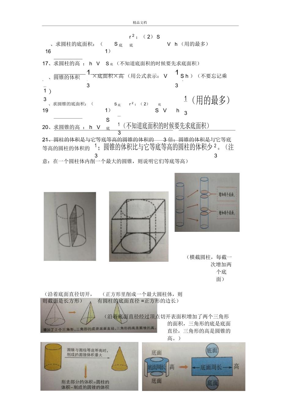 新北师大版小学数学六年下册第一单元圆柱和圆锥知识点整理教学提纲_第3页