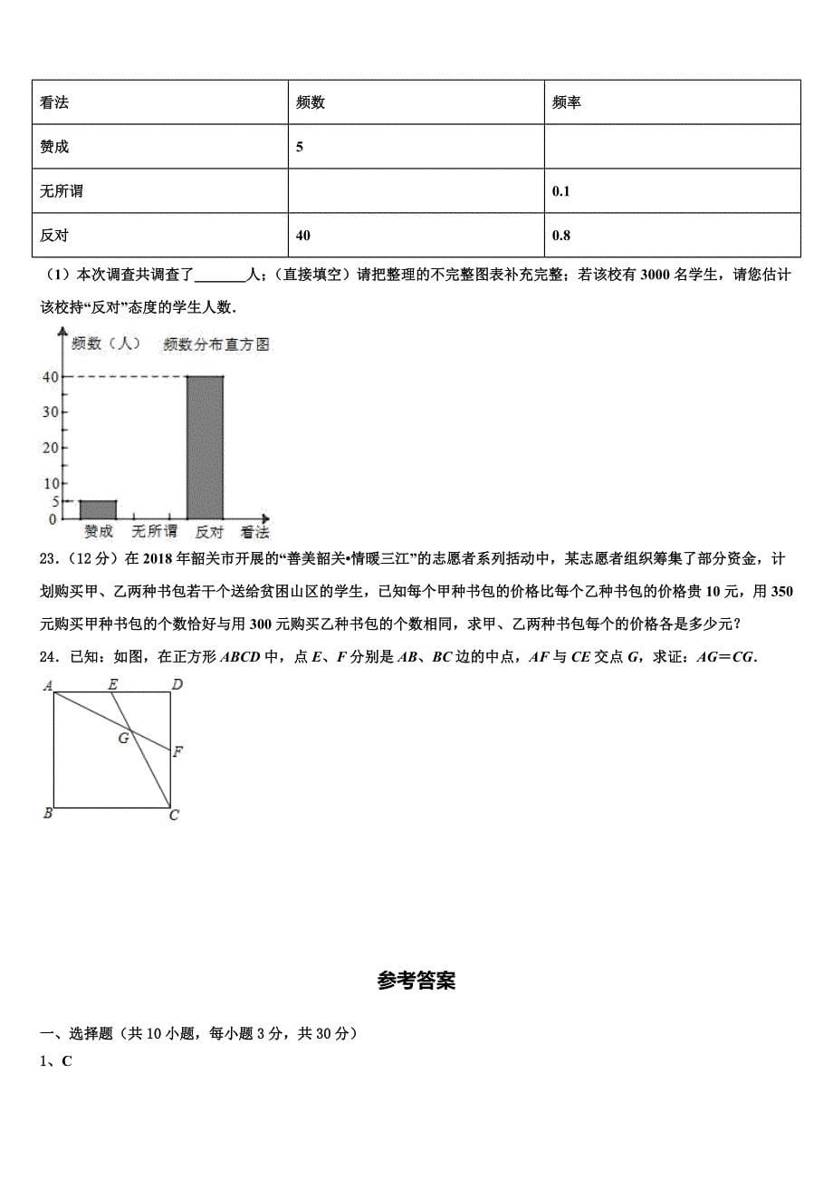 四川省乐山第七中学重点达标名校2022-2023学年中考五模数学试题含解析_第5页