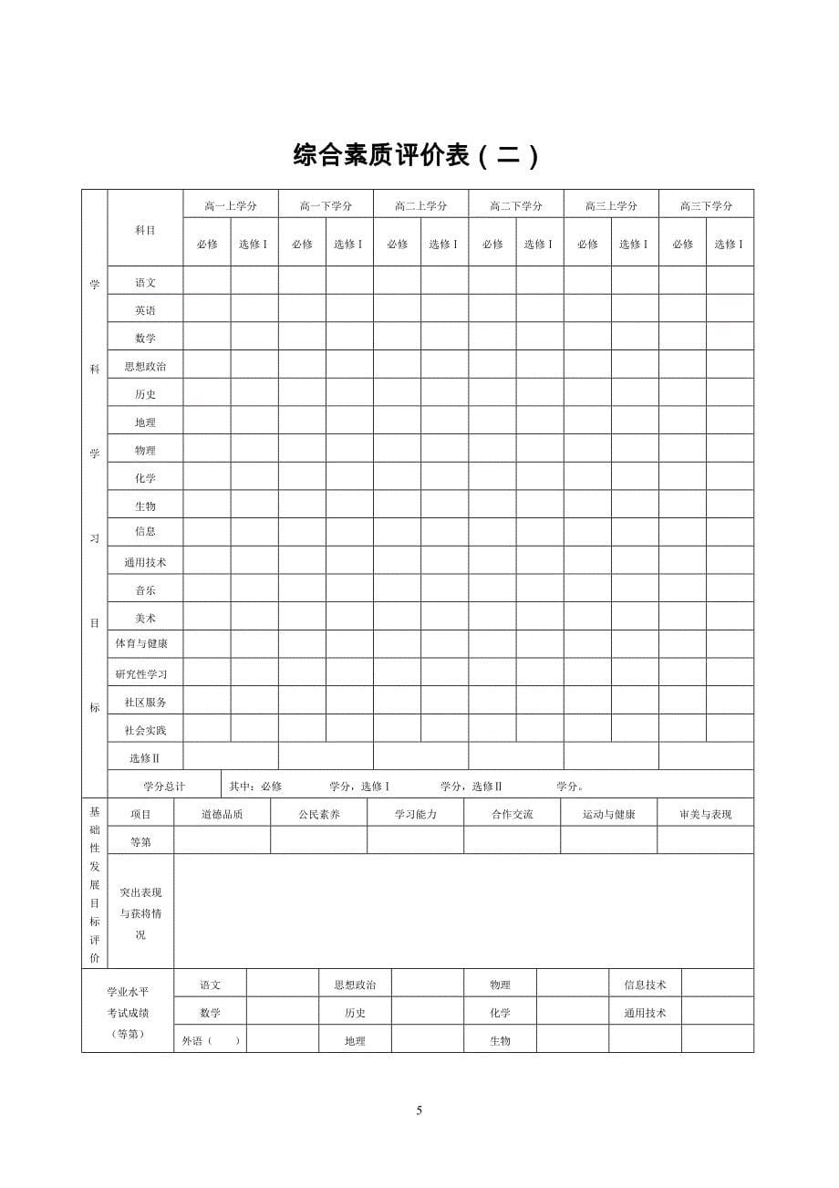 《贵州省普通高中学生综合素质评价登记表试行》_第5页