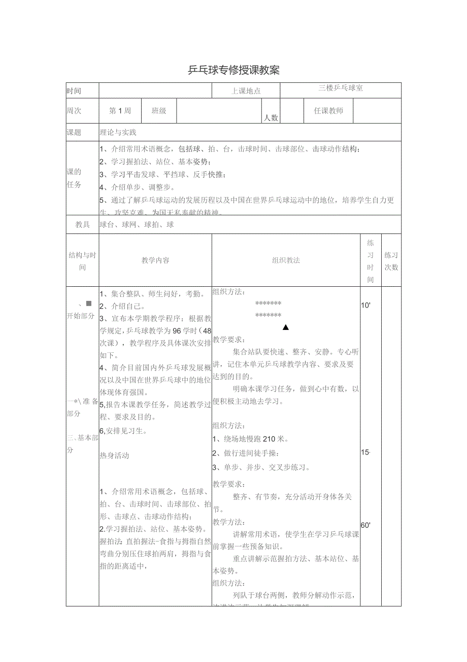 《乒乓球专修》授课教案_第1页