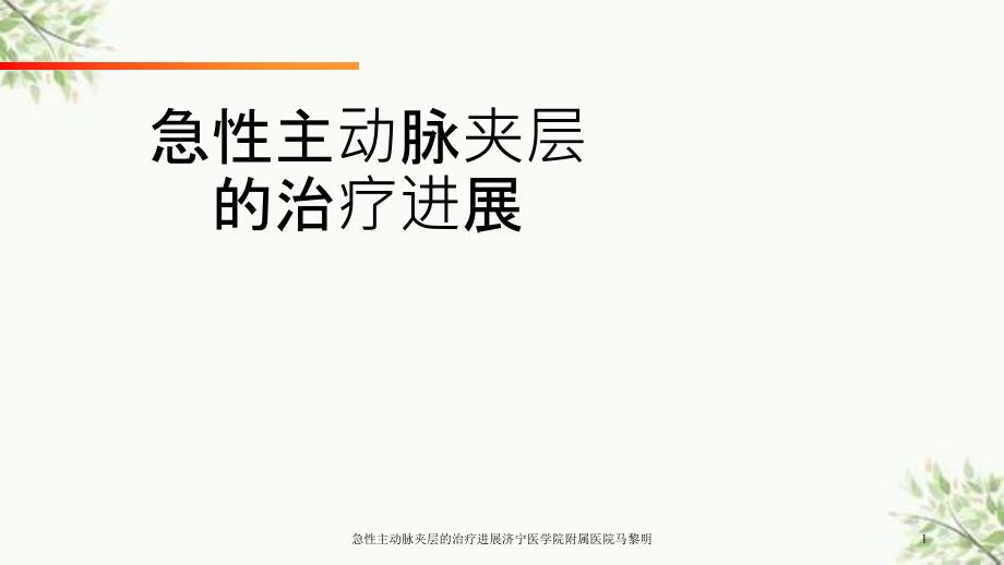 急性主动脉夹层的治疗进展济宁医学院附属医院马黎明课件_第1页