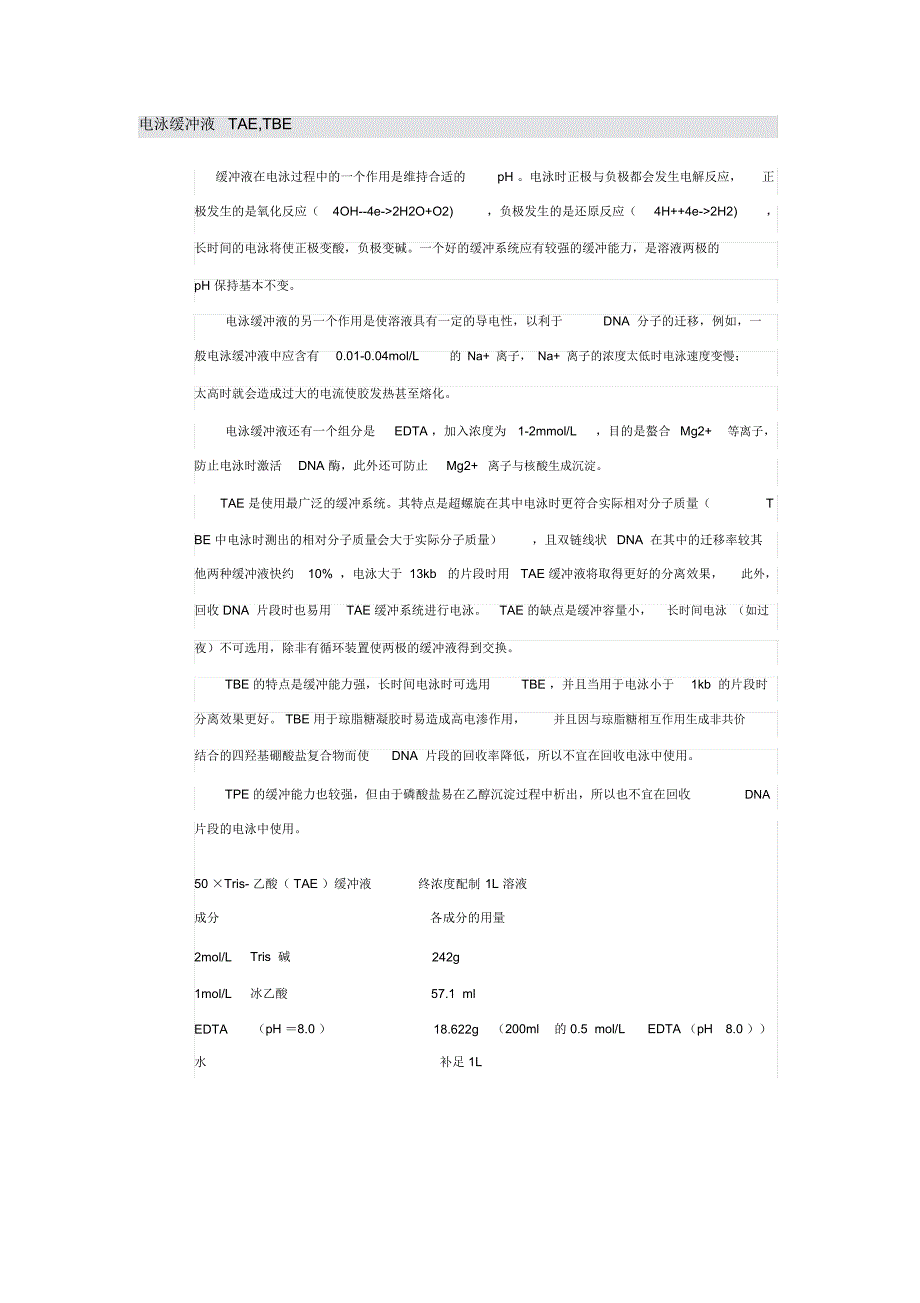 (完整版)电泳缓冲液TAE,TBE的区别_第1页