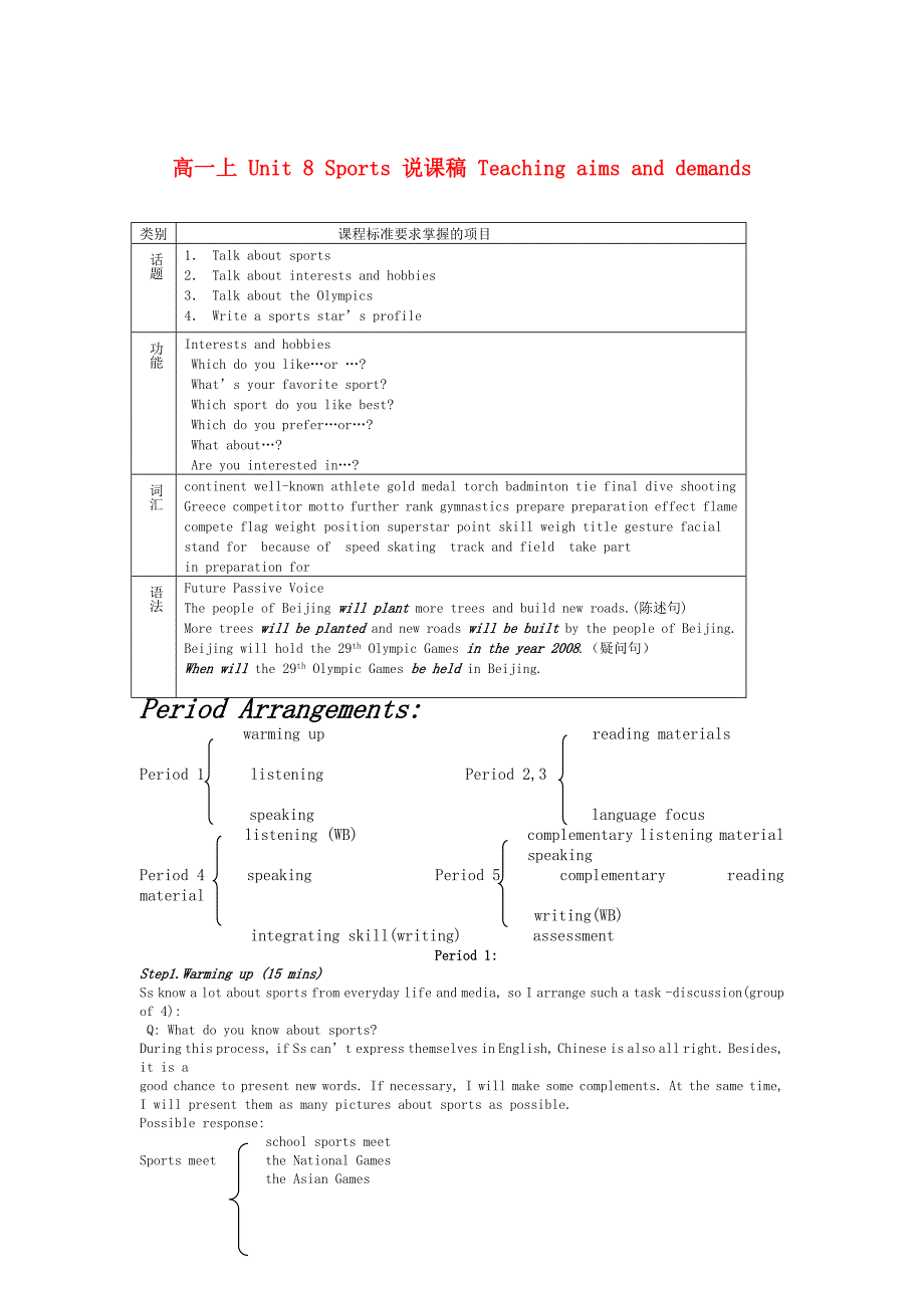 高中英语 Unit8《Sports》说课稿_第1页