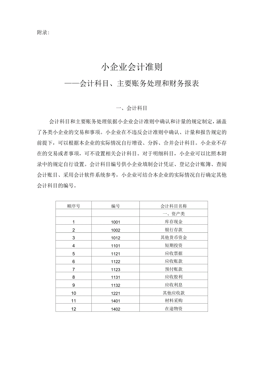 小企业会计准则(科目报表)_第1页