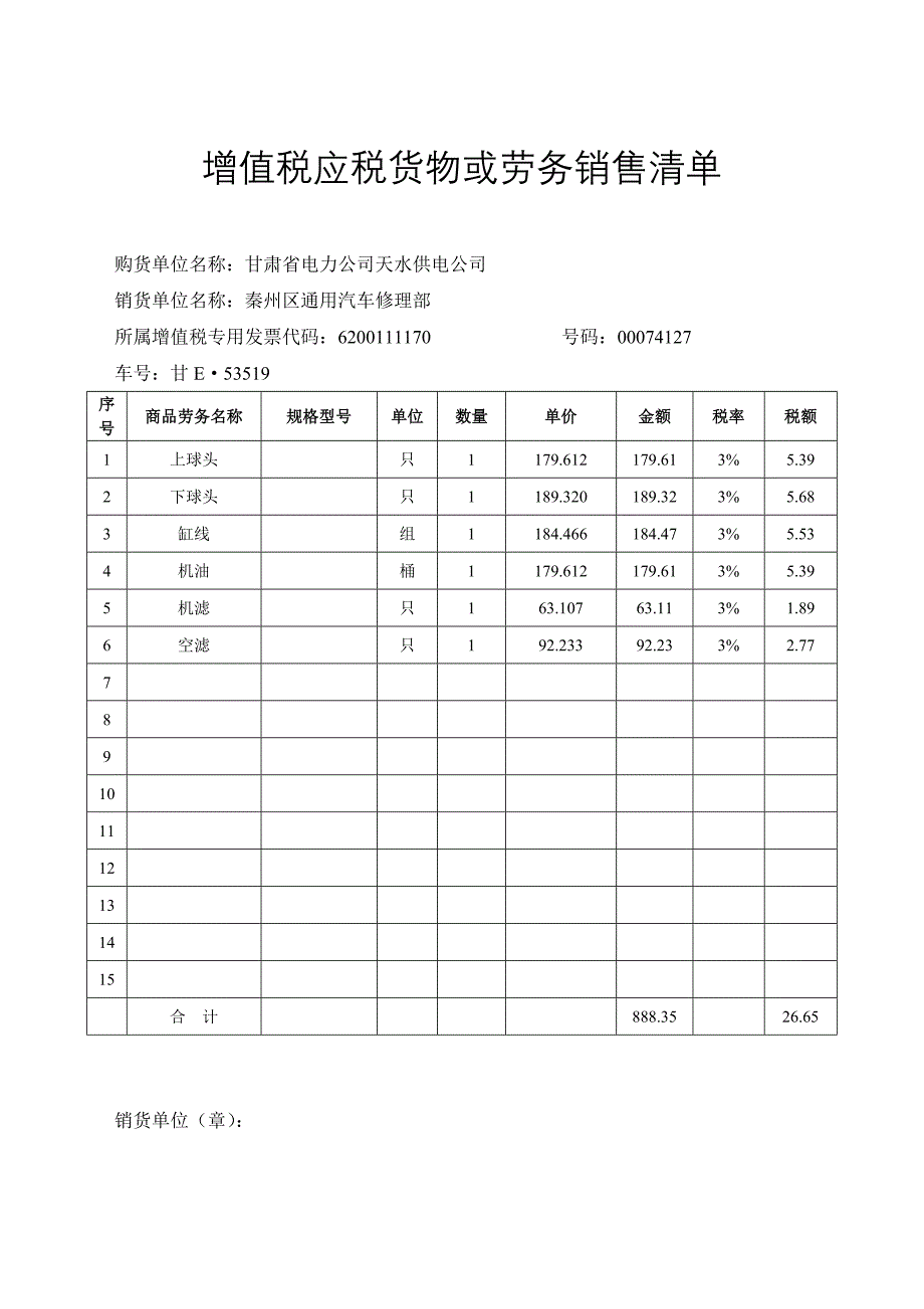 增值税应税货物或劳务销售清单_第2页