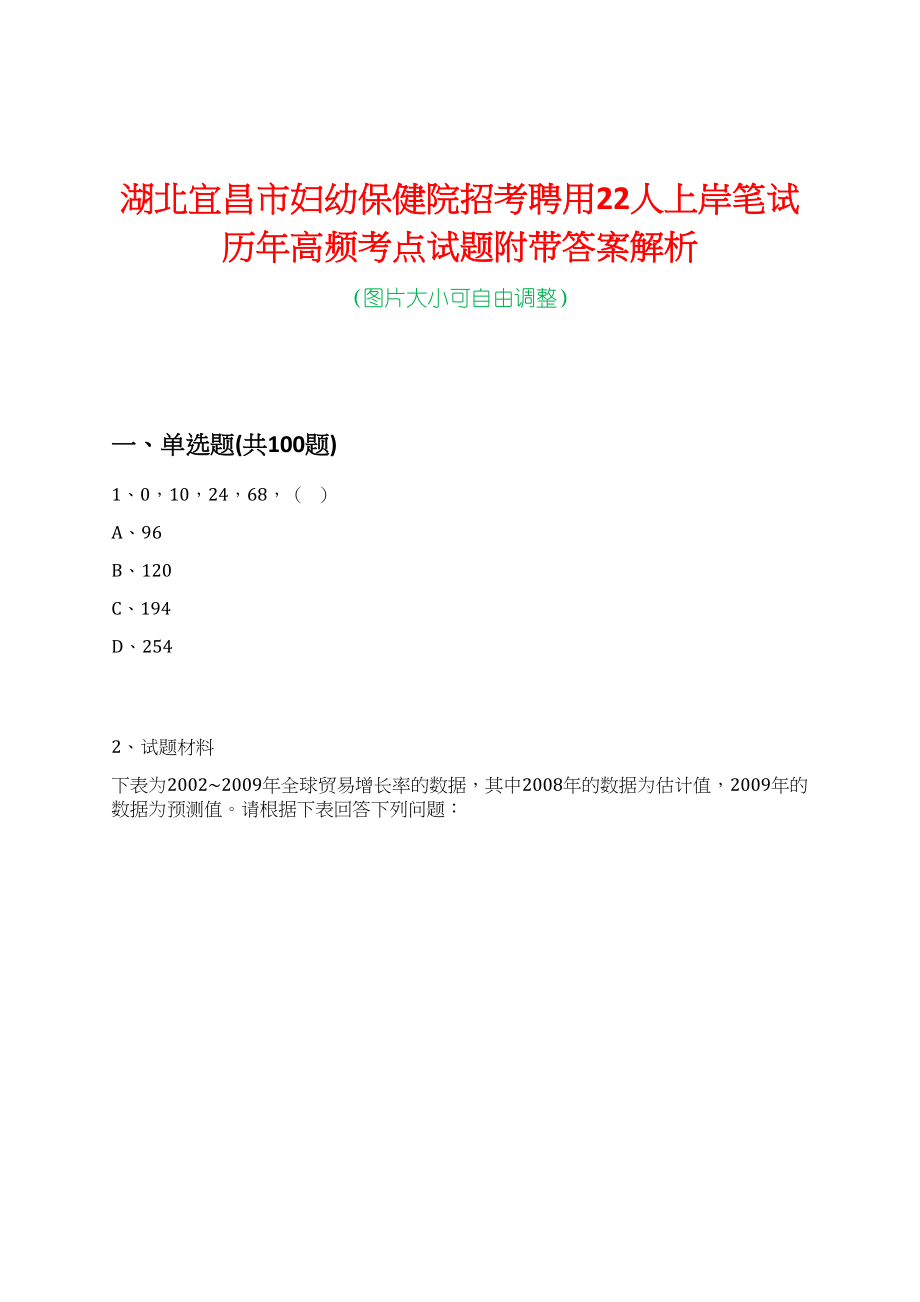 湖北宜昌市妇幼保健院招考聘用22人上岸笔试历年高频考点试题附带答案解析_第1页