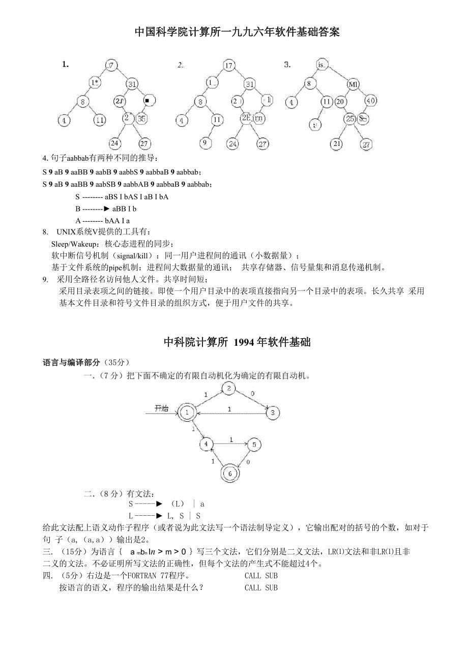 中科院计算所历年考研真题编译原理操作系统数据结构软件基础含答案_第5页