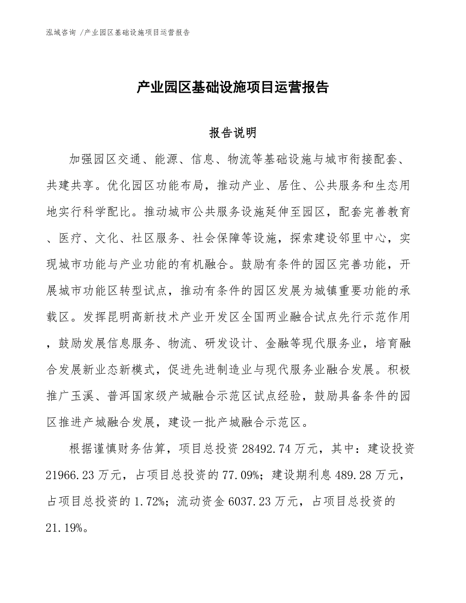 产业园区基础设施项目运营报告_第1页