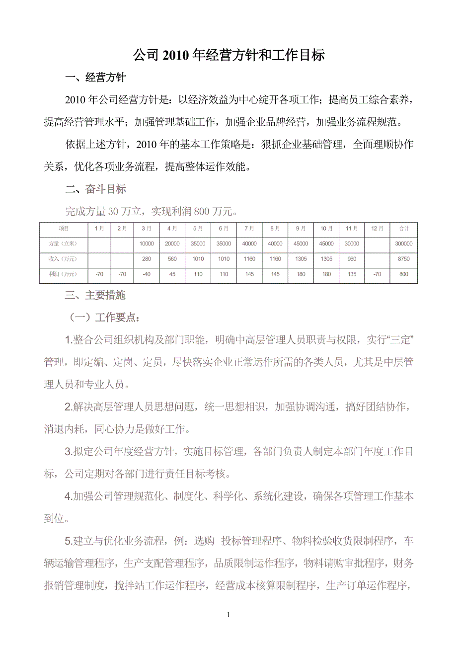 公司2010年经营方针和工作目标_第1页