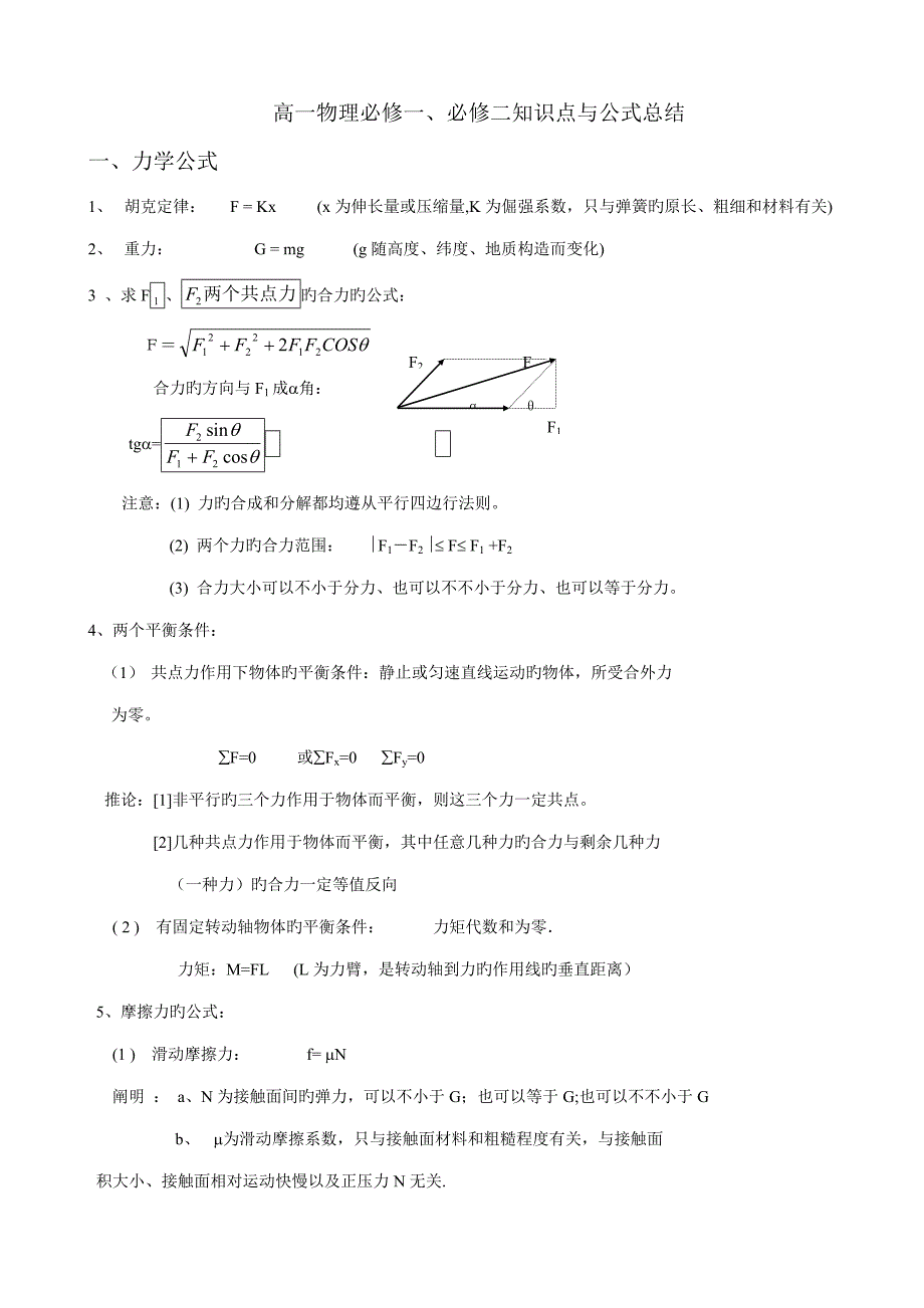 2023年高一物理知识点与公式总结_第1页