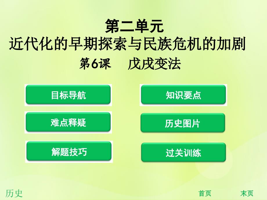 年秋八年级历史上册 第二单元 近代化的早期探索与民族危机的加剧 第6课 戊戌变法（课堂精讲）课件 新人教版_第1页