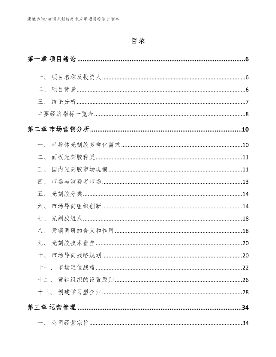 黄冈光刻胶技术应用项目投资计划书【模板范本】_第1页