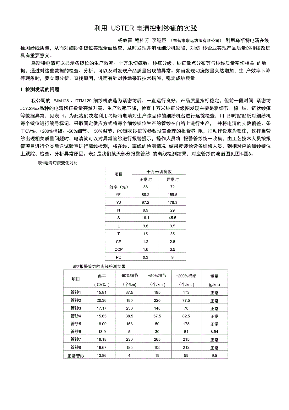 利用USTER电清控制纱疵的实践_第1页