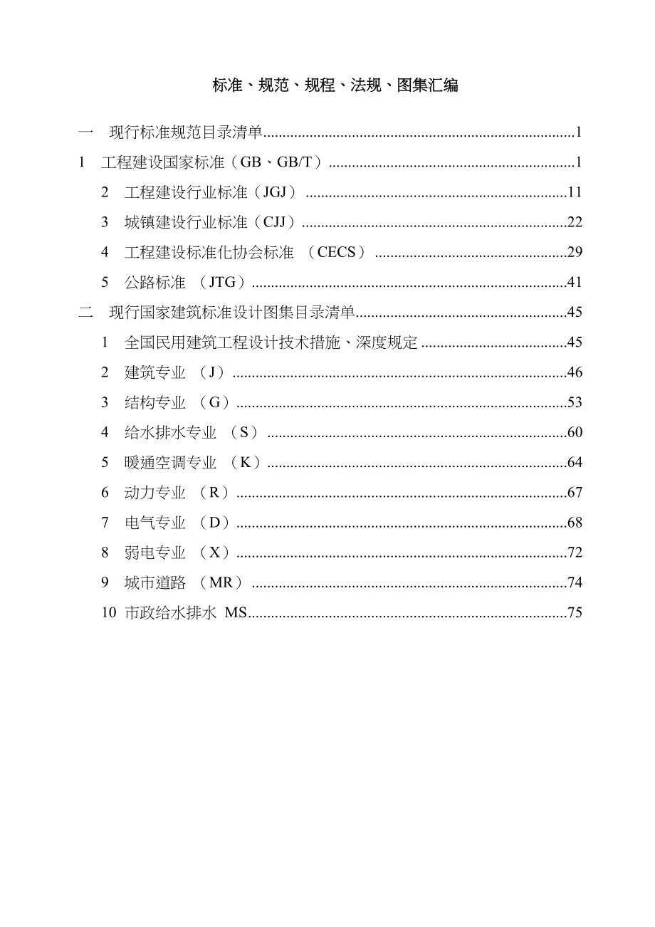 XXXX建筑业现行标准规范图集目录清单_第1页