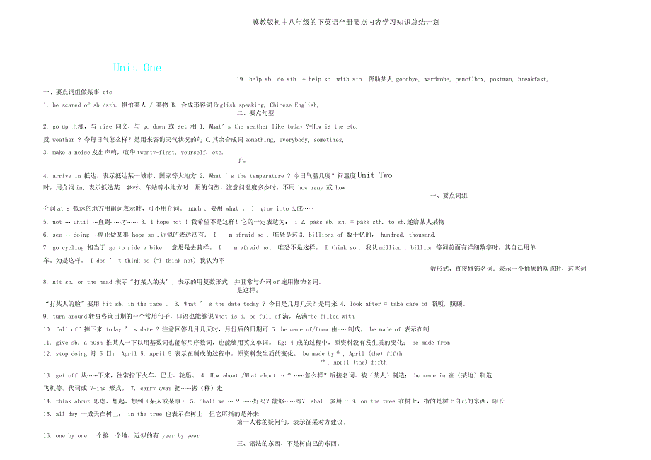 冀教初中八年级的下英语全册重点内容学习知识总结计划.doc_第1页