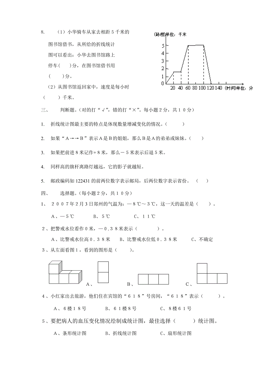 六年级统计与观察物体综合测试题_第2页