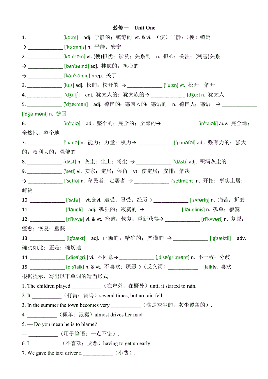 必修一、必修二词性变换和单词拼写.doc_第1页