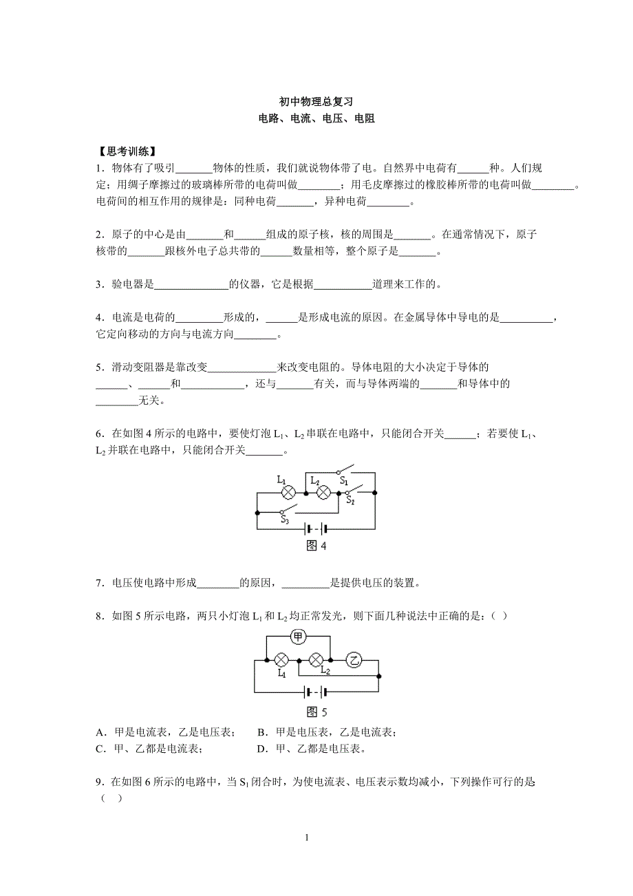 初中物理总复习电路电流电压电阻.doc_第1页
