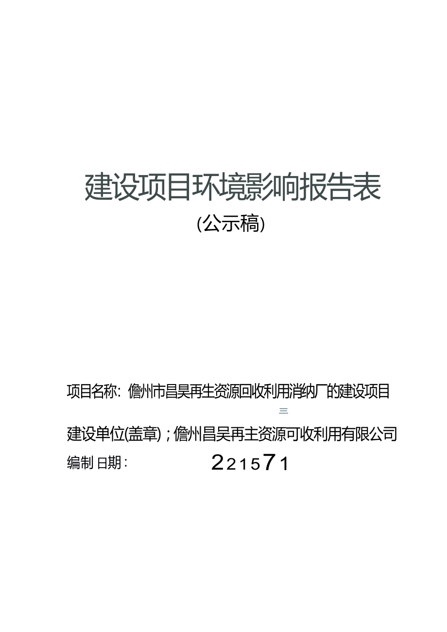 儋州市昌昊再生资源回收利用消纳厂的建设项目 环评报告.docx_第1页