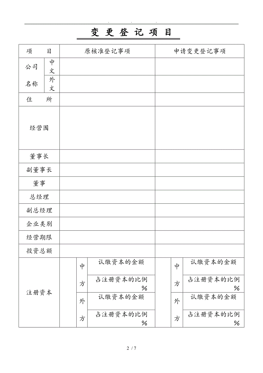 外商投资企业变更登记申请书_第2页