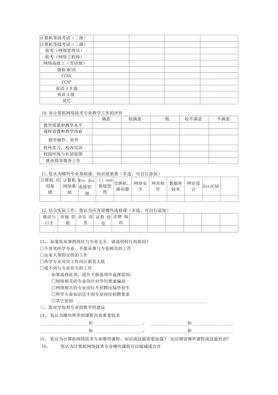 计算机网络技术专业毕业生调查问卷_第3页
