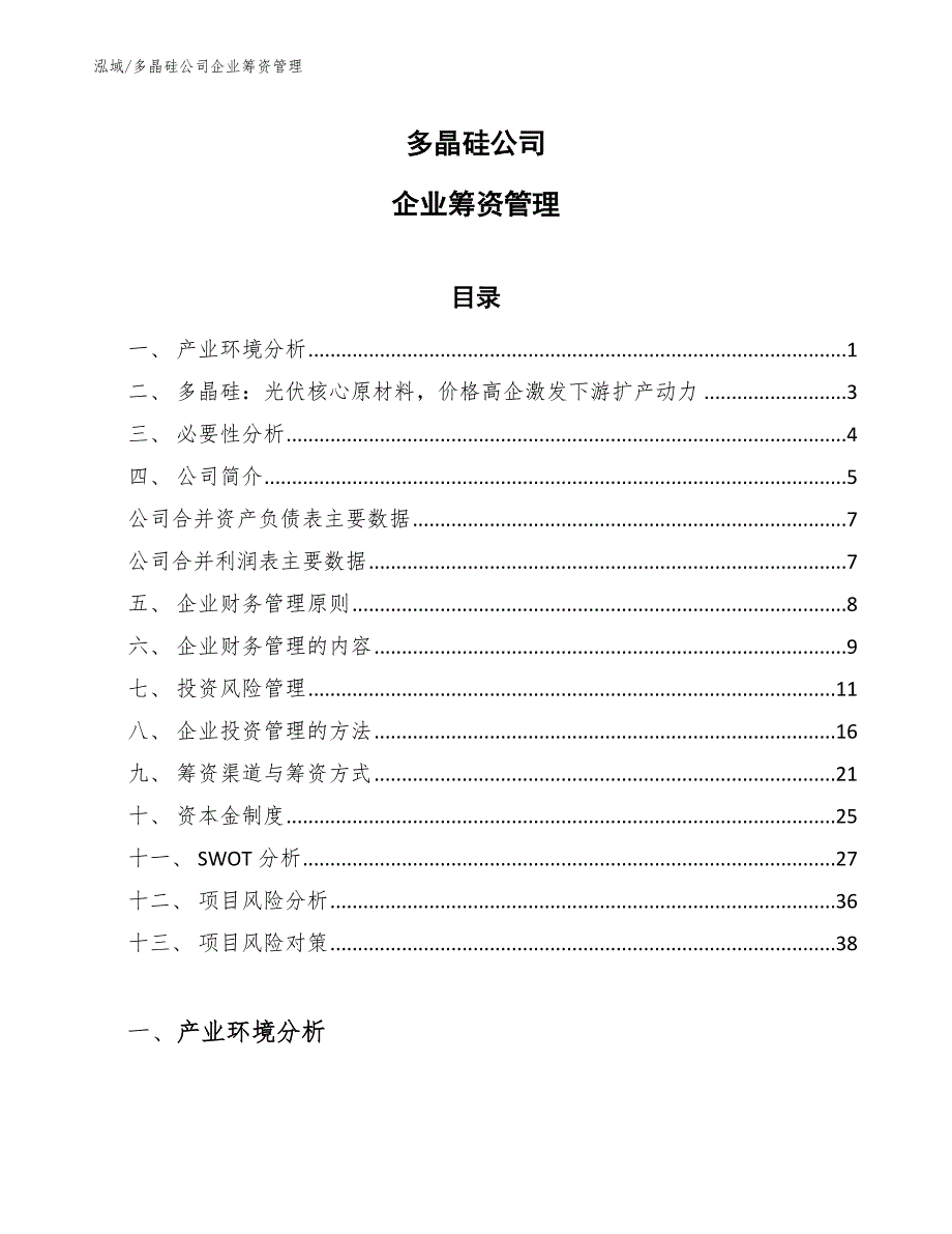 多晶硅公司企业筹资管理_第1页