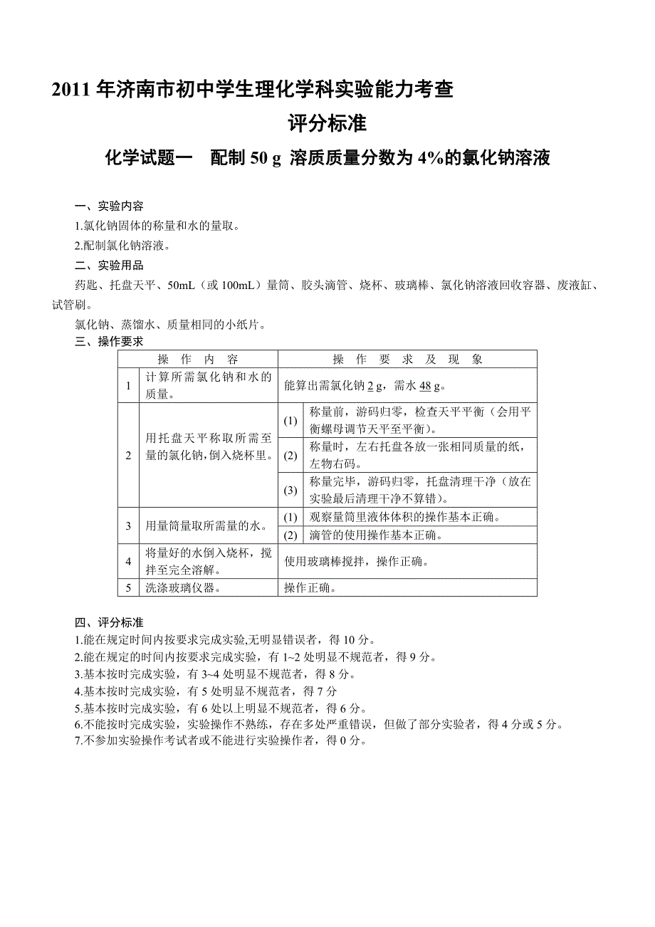 济南市初中化学学科实验能力考查评分标准大智学校内部_第1页