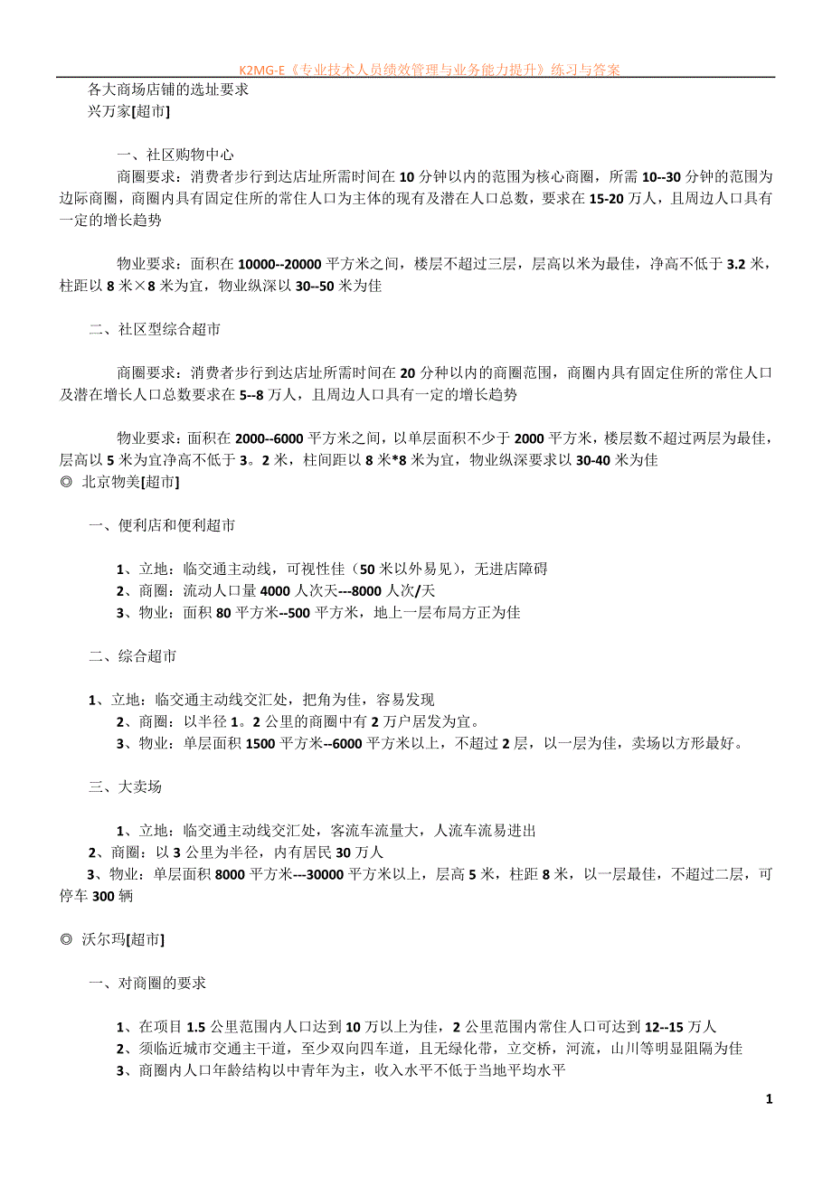 各大商场店铺的选址要求_第1页