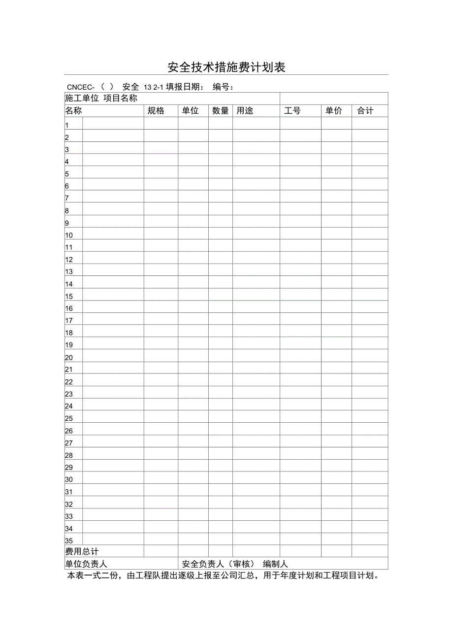 安全技术措施费计划表DOC_第1页