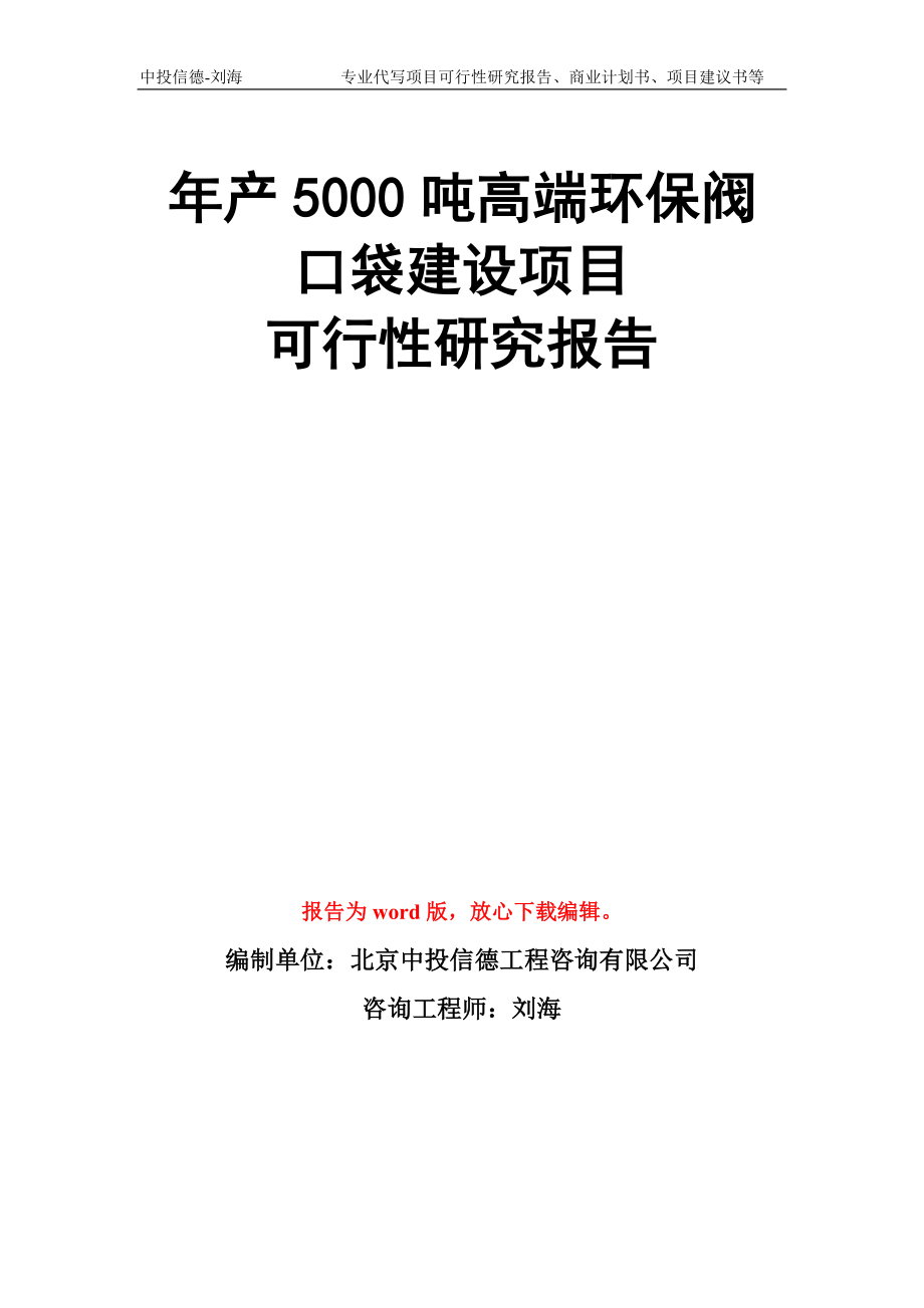 年产5000吨高端环保阀口袋建设项目可行性研究报告模板_第1页