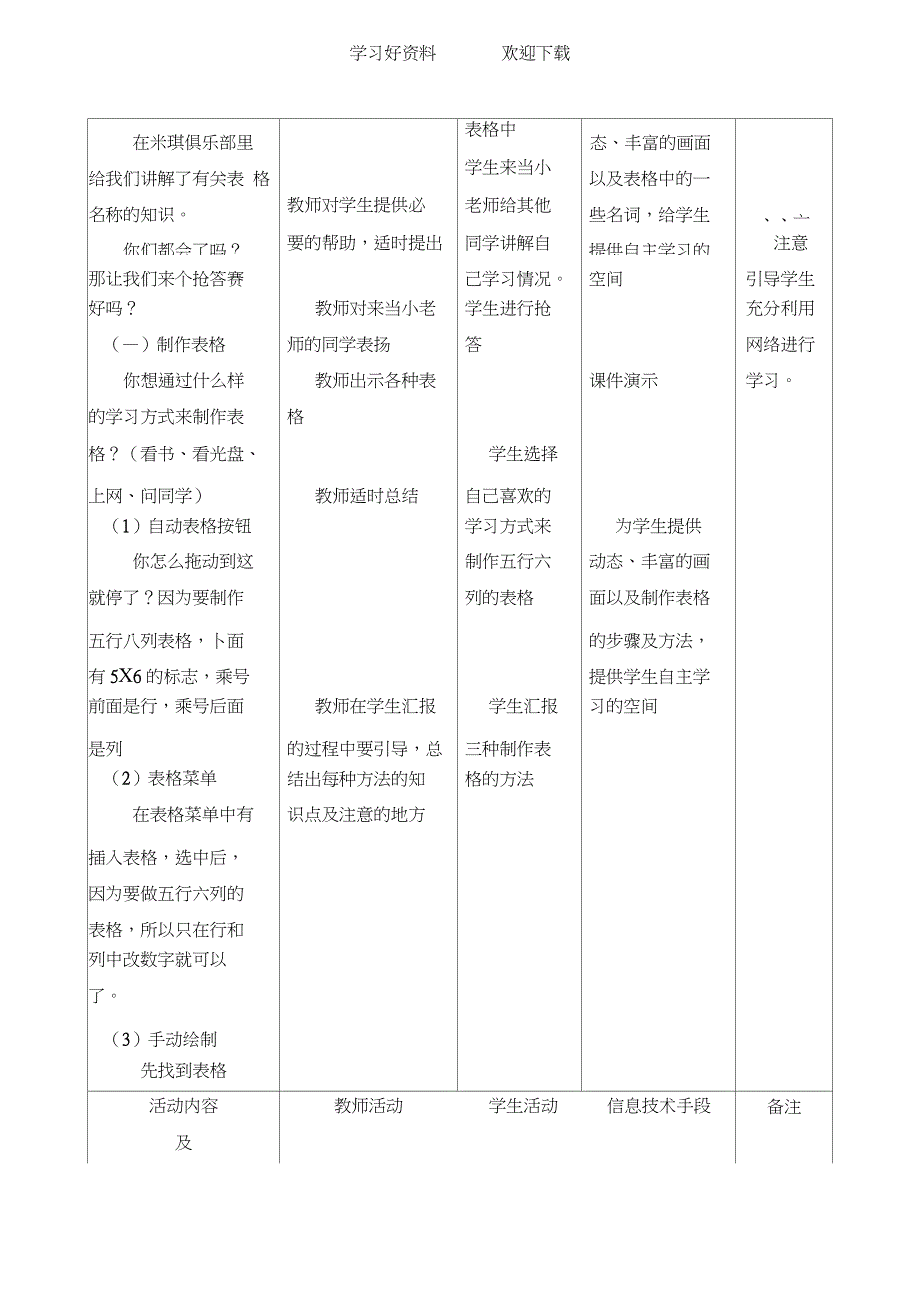 《制作表格》教学设计及教案_第4页