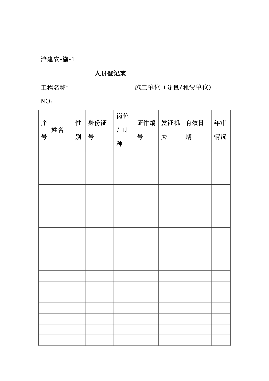 天津市建设工程施工安全资料管理规程施工单位表_第2页