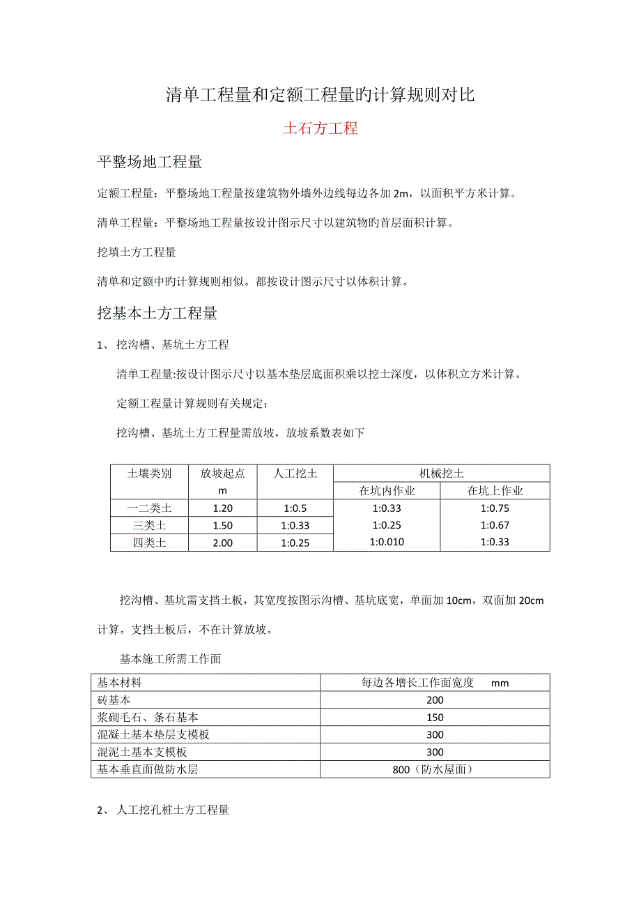 清单关键工程量和定额关键工程量的计算统一规则对比_第1页