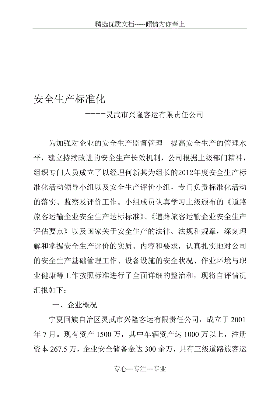 公司安全生产标准化自评报告_第1页