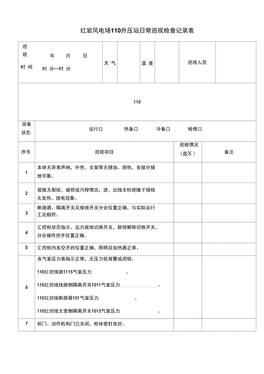 风电场110kV升压站日常巡视检查记录_第1页