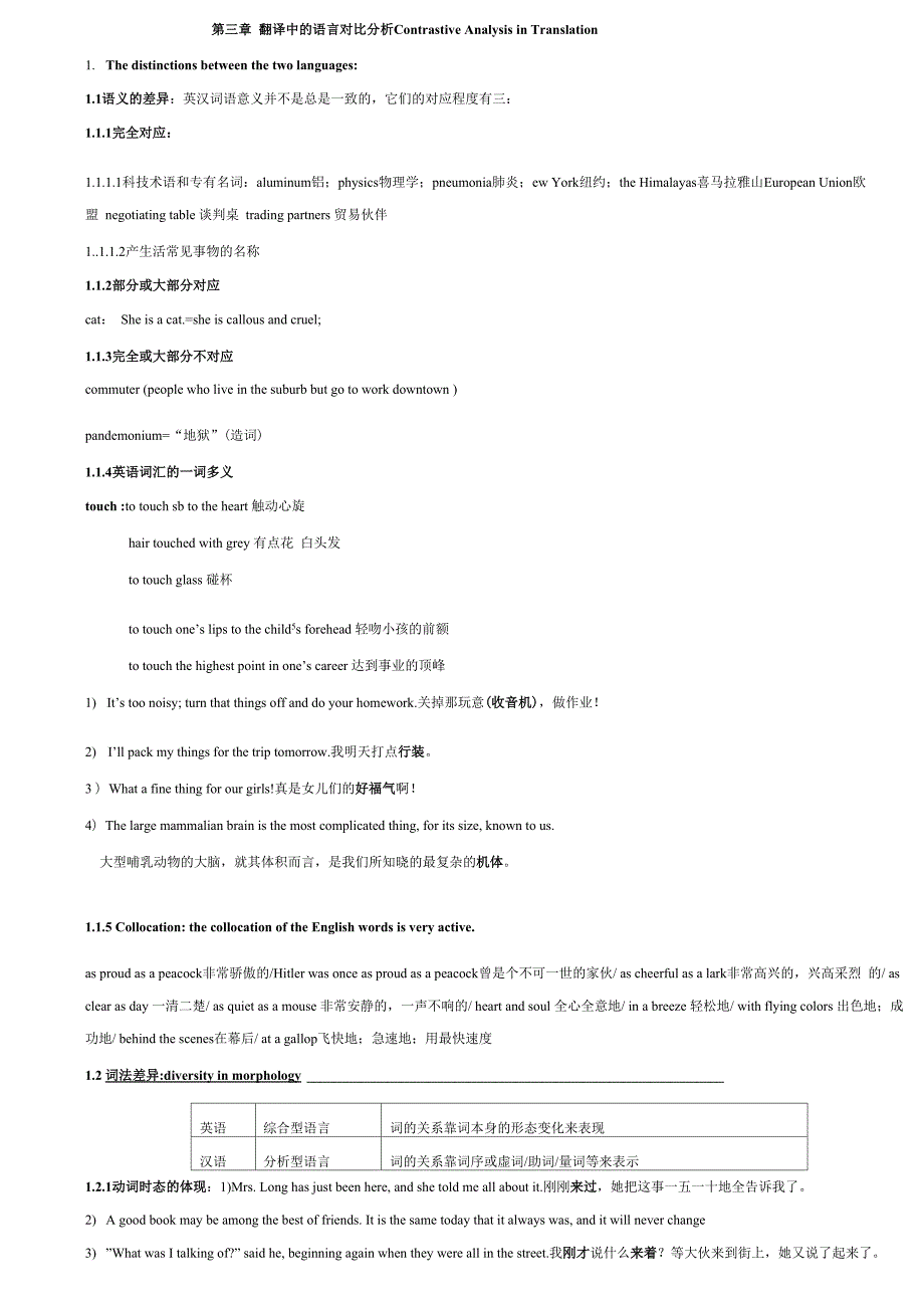 第三章 翻译中的语言对比分析Contrastive Analysis in_第1页