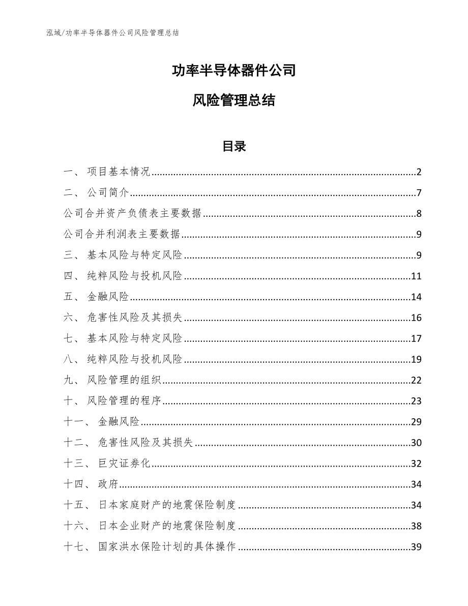 功率半导体器件公司风险管理总结【范文】_第1页